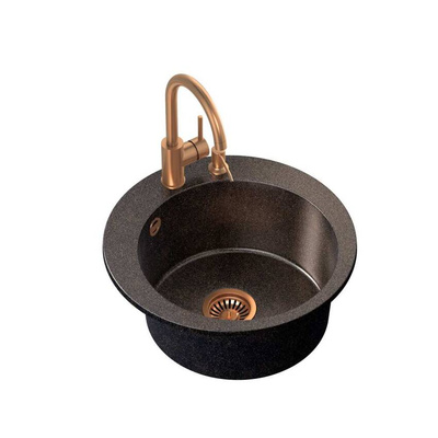 ART JAMES 210 (Ø51x20) Art Copper Black Pearl z syfonem manualnym, baterią Naomi i dozownikiem - czarny opalizacja miedziana