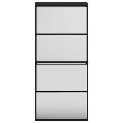 Szafka na buty z lustrem, 4 poziomy, czarna, 63x17x134 cm