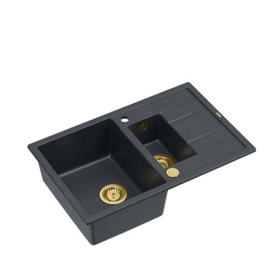 MORGAN 156 GraniteQ zlewozmywak black diamond z syfonem Push To Open okrągły 1,5-komorowy z/o +/ elementy złote