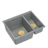 QUADRON | LOGAN 150 | granitowy zlewozmywak kuchenny SZARY + ZŁOTO PVD | wymiary: 56 x 46 x 22 cm | 1,5-komorowy wpuszczany | podbudowa szafki od: 60 cm