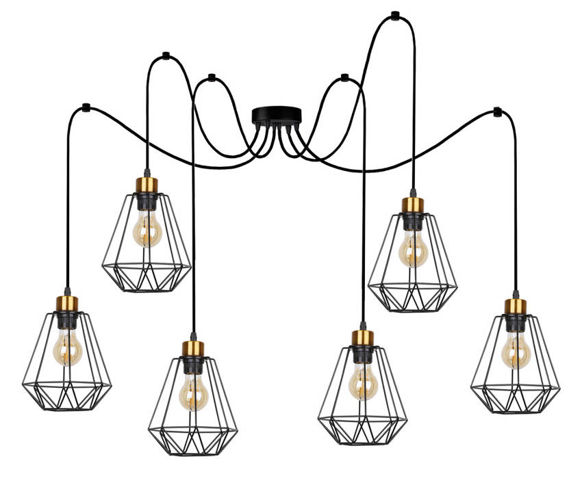 Lampa wisząca Primo czarno-złota 6-punktowa metalowa nad stół do jadalni