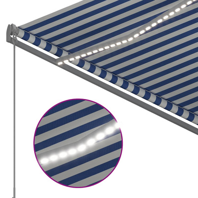 Ręcznie zwijana markiza z LED, 300 x 250 cm, niebiesko-biała vidaXL