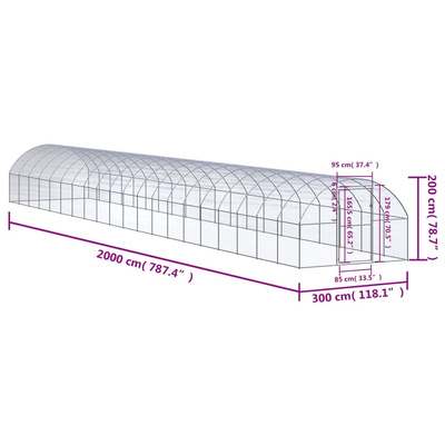 Klatka zewnętrzna dla kurcząt, 3x20x2 m, stal galwanizowana