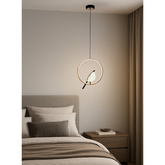 Lampa wisząca Abigali Bird 18W okrągła z ptakiem nowoczesna złoty