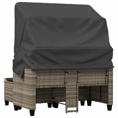 2-os. sofa ogrodowa, daszek i podnóżki, jasnoszara, rattan PE
