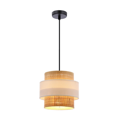 Lampa wisząca z abażurem Rattan biało-kremowa nowoczesna do salonu