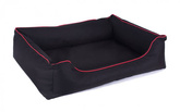 Legowisko dla psa Sofa Valencia Standard w kolorze czarnym z czerwonym wykończeniem Rozmiar: S - 65 x 50 cm