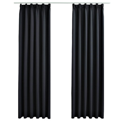 Zasłony zaciemniające z haczykami, 2 szt., czarne, 140x245 cm
