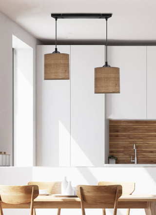 Lampa wisząca z abażurami Legno rattanowa orzechowa podwójna nad stół