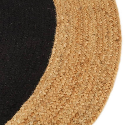 vidaXL Pleciony dywan, czarno-naturalny, 120cm, juta, bawełna, okrągły