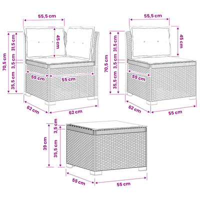 Sofa ogrodowa dla 4 osób z poduszkami w stylu rattanowym PP