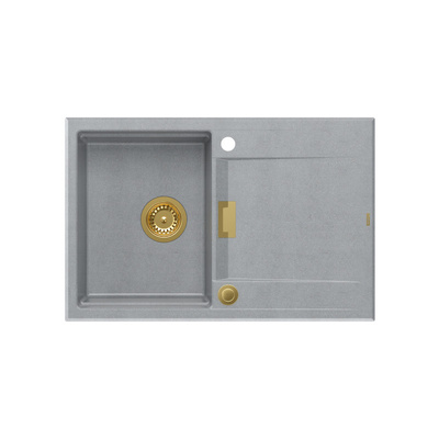 Zlewozmywak granitowy OWEN 111 – jednokomorowy, wpuszczany, silver stone/elementy złote, Quadron