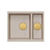 Zlewozmywak granitowy LOGAN 150 – półtorakomorowy, podwieszany, pearl beige/elementy złote, Quadron