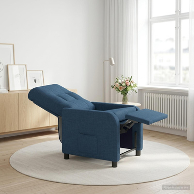 Fotel recliner niebieski tkanina