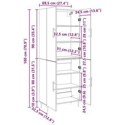 Highboard Stare drewno 69,5 x 34 x 180 cm Drewno inżynieryjne