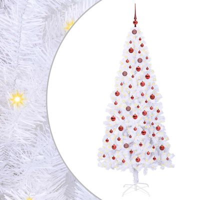 Sztuczna choinka z 300 diodami LED Biały 210 cm PVC i stal