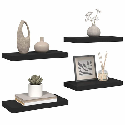 vidaXL Półki ścienne, 4 szt., czarne, 50x23x3,8 cm, MDF