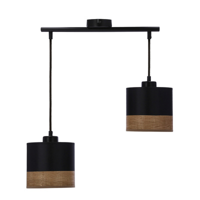 Porto lampa wisząca czarny 2x60w e27 abażur czarny+fornir