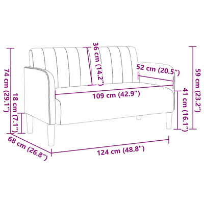 Sofa dwuosobowa niebieska 109 cm aksamitna