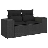 Sofa ogrodowa z poduszkami, 2-osobowa, czarna, z polirattanu