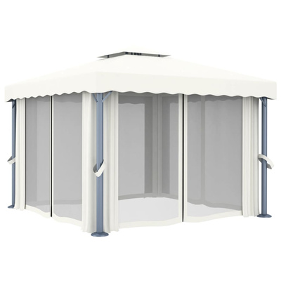 vidaXL Altana ogrodowa z zasłonami, 3 x 3 m, kremowa, aluminium