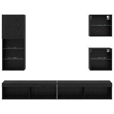 Jednostki TV na ścianę z LED 5 szt. Czarny Dąb 100 x 30 x 30 cm