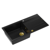 EVAN 146 XL GraniteQ zlewozmywak z syfonem Push 2 Open 1-komorowy z/o (1000x500x210; kom. 420x480) pure carbon / elementy złote