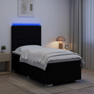 Łóżko z box spring LED z materacem Czarny 100 x 200 cm tkanina