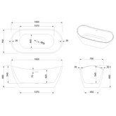 WANNA WOLNOSTOJĄCA 160 CM ASTRI Z SYFONEM