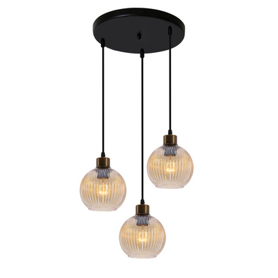 Lampa wisząca Valor talerz potrójna szklana czarna ze złotym do salonu
