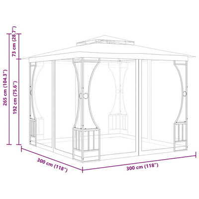 vidaXL Altana ogrodowa z siatkami, 300x300x265 cm, kremowa