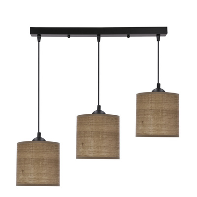 Lampa wisząca z abażurami Legno rattanowy orzechowy potrójna nad stół
