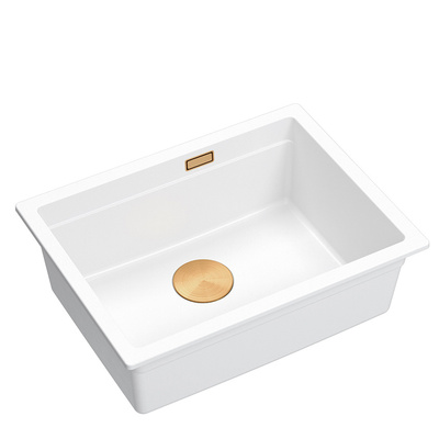 LOGAN 100 GraniteQ zlewozmywak snow white 59,5x45,1x21,5 cm 1-komorowy wpuszczany z syfonem manualnym miedziany