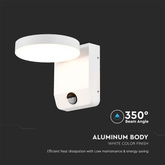 17W Lampa ścienna LED z czujnikiem ruchu / Barwa:3000K / Obudowa: Biała / Okrągła