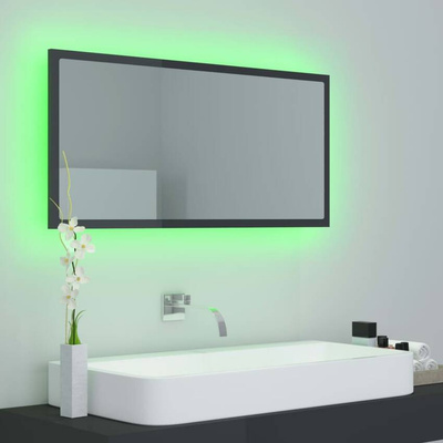 vidaXL Lustro łazienkowe LED, wysoki połysk, szare, 90x8,5x37cm, akryl