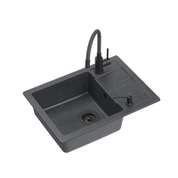 READY- SMART CZARNY zlewozmywak granitowy 1-k z/o (62x44x17,5) + bateria z elastyczną wylewką very black + dozownik very black + syfon very black