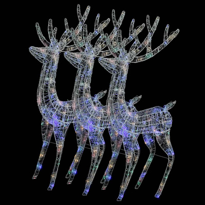 Renifery z akrylu XXL, 3 szt., 250 kolorowych LED, 180 cm