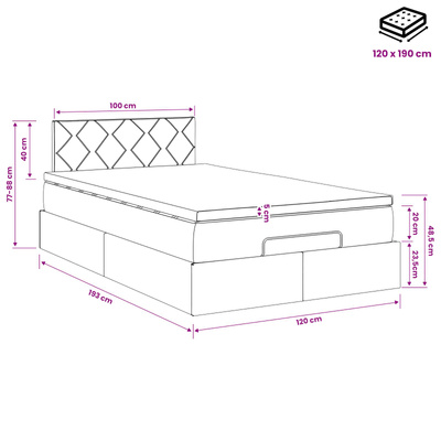 Łóżko ottoman z materacem ciemnoszary 120 x 190 cm tkanina