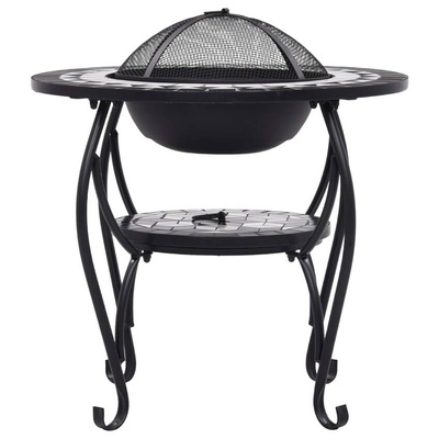 vidaXL Mozaikowe palenisko ze stolikiem, czarno-białe, 68 cm, ceramika