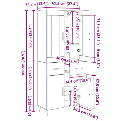Highboard 2 szt. Stare drewno 69,5 x 34 x 180 cm