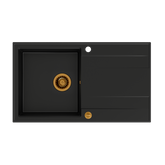 EVAN 111 GraniteQ zlewozmywak z syfonem Push 2 Open 1-komorowy z/o (860x500x210) pure carbon / elementy miedziane