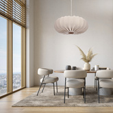 Lampa wisząca CAFEE' skandynawska z abażurem beżowym frappe 66 cm - nowoczesne oświetlenie sufitowe do salonu i jadalni E27