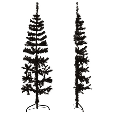 Smukła choinka połówka ze stojakiem, sztuczna, czarna, 150 cm