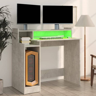 vidaXL Biurko z podświetleniem LED, betonowa szarość, 97x45x90 cm