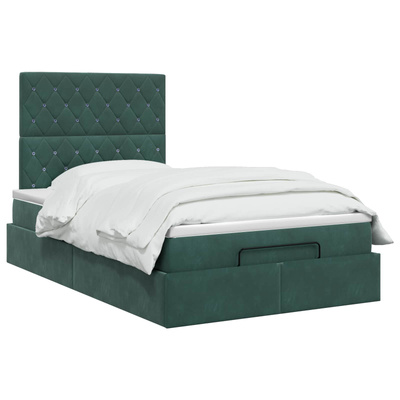 Łóżko ottoman z materacem Ciemnozielony 120 x 190 cm Welur