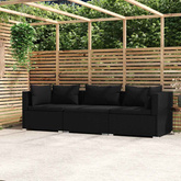 3-osobowa sofa z poduszkami, czarna, polirattan