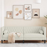 Sofa Chesterfield z wałkami, trzyosobowa, kremowa, aksamit