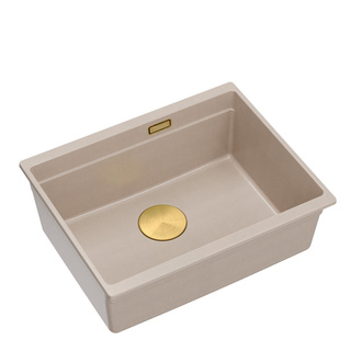 Zlewozmywak granitowy LOGAN 100 – jednokomorowy, podwieszany, pearl beige/elementy złote, Quadron
