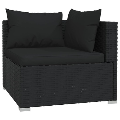 3-osobowa sofa z poduszkami, czarna, polirattan