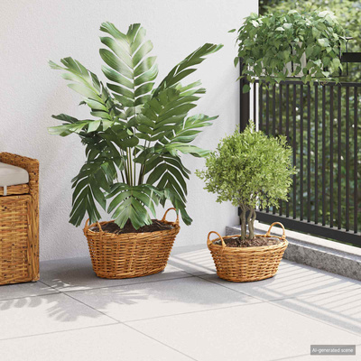 Kosz na rośliny 2 szt. Naturalny Brąz Rattan Kubu
